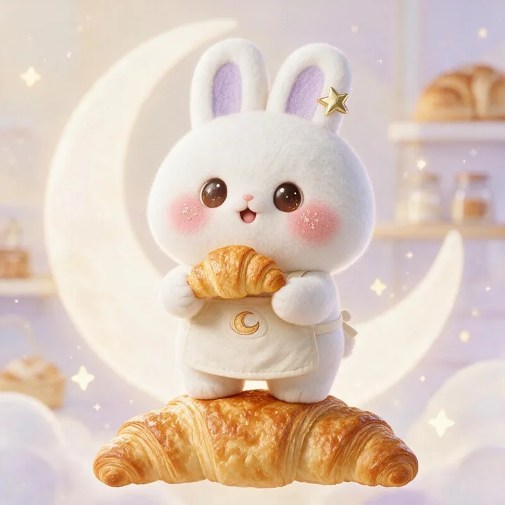 크루아상 달 위에서 빵을 안고 있는 우니